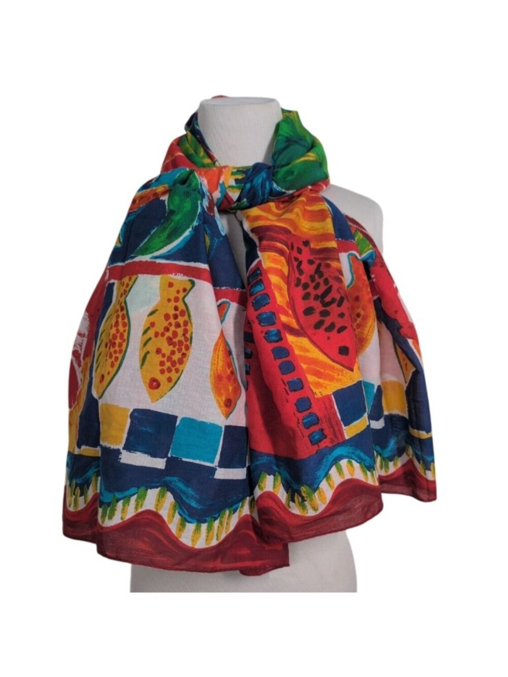 Trimingham's Bermuda Tropical Scarf Red Floral Vacation Cotton Rectangle NEW
